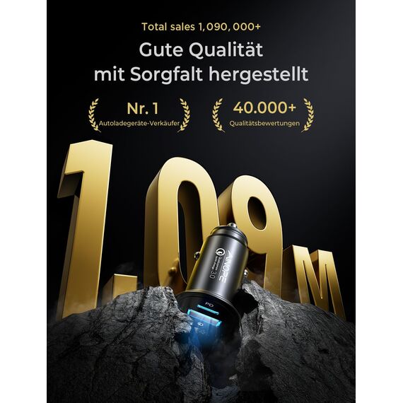 AINOPE 67.5W Volllast Zigarettenanzünder USB C [99% Unsichtbar], 12V USB Adapter Auto Ladegerät USB C [PD45W & QC3.0] Kfz Ladegerät für Galaxy S25 Ultra, iPhone 17 Pro Max Air, Xiaomi 15, iPad