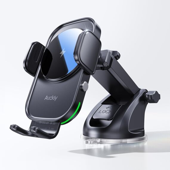 Auckly Handyhalterung Auto mit Ladefunktion, 【Smart Sense】 Qi 15W Fast Wireless Charger Auto Induktives Laden Induktion Kfz Ladegerät für iPhone 12 13 14 15 16 Pro Max Mini Plus (Schwarz)