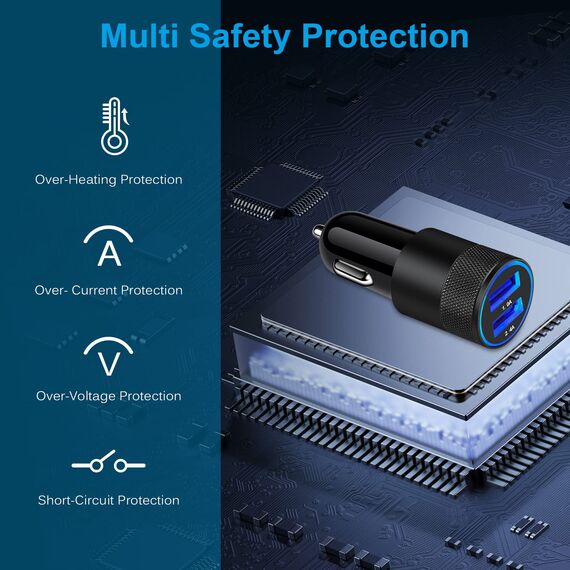 Zigarettenanzünder USB Ladegerät, 3.4A Auto Ladegerät 2-Port USB Kfz Ladeadapter für iPhone 17 Pro/16/15/14/13/12/11, Samsung Galaxy S26 Ultra/S25 FE/S24/S23/S22/S21/A17/A16/A56/A55/A36, Google Pixel