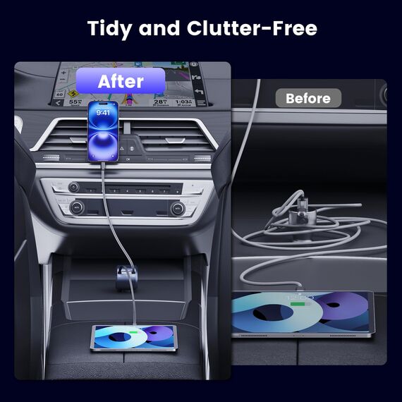 100W Zigarettenanzünder USB C, RAMPOW 4in1 Einziehbares Auto Ladegerät, 65W USB-C Schnellladung, BMW Accessoires Car Auto Zubehör Innenraum mit MacBook Pro, iPhone 16 e/15, Samsung, iPad-Mineralfarbe