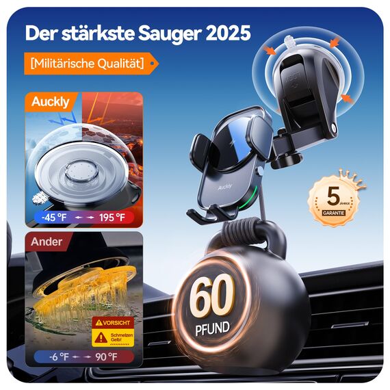 Auckly Handyhalterung Auto mit Ladefunktion, 【Smart Sense】 Qi 15W Fast Wireless Charger Auto Induktives Laden Induktion Kfz Ladegerät für iPhone 12 13 14 15 16 Pro Max Mini Plus (Schwarz)