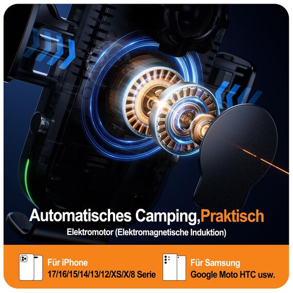 Auckly Handyhalterung Auto mit Ladefunktion, 【mit 60W Autoanschluss】 Qi 15W Fast Wireless Charger Auto Induktives Automatischer für iPhone 12/13/14/15/16 Pro Max Mini Plus & Samsung Galazy S23 etc