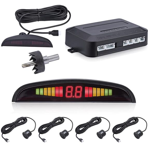 Retoo Auto Rückfahrwarner Einparkhilfe mit 4 Sensoren, LED Anzeigen, Reichweite bis zu 2 Meter und Akustische Warnung, Einparkassistent, Einparksystem, Universal Parken Sensor System, Einparkhilfe-Set