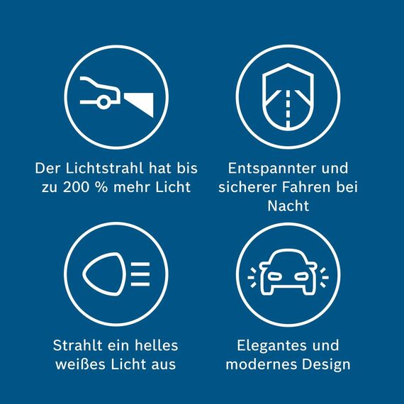Bosch H4 Plus 200 Gigalight Halogen-Glühlampe für Auto-Scheinwerfer, 12 V 60/55 W, 200% mehr Licht - Lampensockel Typ P43t - 2er-Pack Ersatz-Scheinwerferlampen
