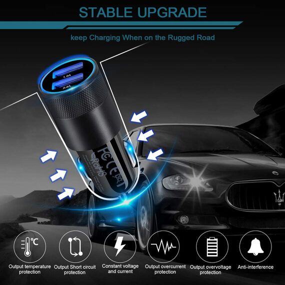 Zigarettenanzünder USB Ladegerät, AILKIN 3.4A 2-Port USB Kfz Ladegerät Auto Ladeadapter mit USBC Ladekabel für Samsung Galaxy S26 Ultra/S25 FE/S24/S23/S22/S21/A56/A55/A36/A35/A17, iPhone 17 Pro/16/15