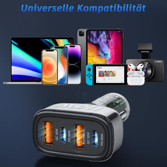SONRU 120W Auto Ladegeräte USB C, KFZ Zigarettenanzünder USB C Kfz Ladegerät 12V / 24 V USB Auto Car Charger 2 PD 60W Max+2 QC 30W, Schnellladung Zigarettenanzünder Adapter