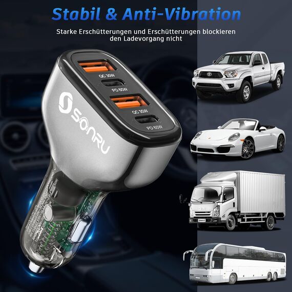 SONRU 120W Auto Ladegeräte USB C, KFZ Zigarettenanzünder USB C Kfz Ladegerät 12V / 24 V USB Auto Car Charger 2 PD 60W Max+2 QC 30W, Schnellladung Zigarettenanzünder Adapter
