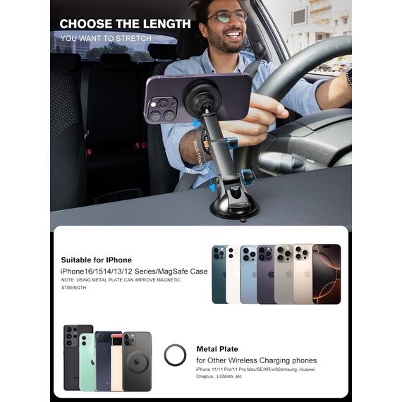 MAGJIEYX für Magsafe Autohalterung mit Ladefunktion, 15W Kabellose Schnellladen mit 38W QC 3.0 Ladegerät Starker Magnet 360° Drehung für iPhone 16 15 14 13 12 Serie Alle Smartphones Auto Zubehör