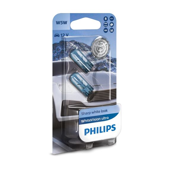 Philips, Halogen WhiteVision ultra W5W Signallampe, Doppelblister, 35484330, Double blister, Autos, Blau