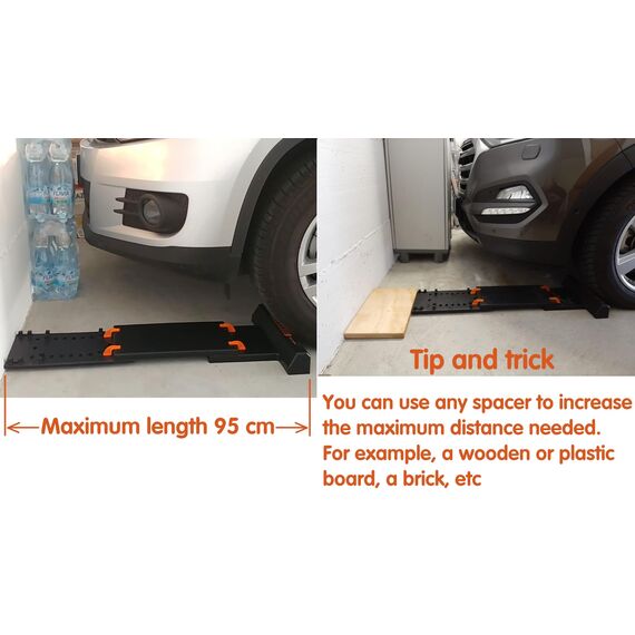 EASYSTOP 1 Verstellbarer Radstopper, GERUCHLOS, Nicht fixiert, schnelle Montage ohne Werkzeug, stoßfestes Plastik. Sicheres und präzises Parken bei niedriger Geschwindigkeit.