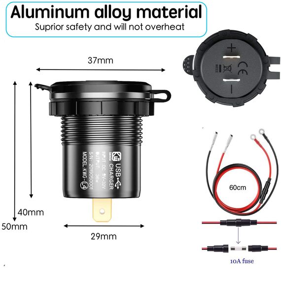 12V USB Steckdose Auto Ladegerät mit Schalter,KFZ-Ladegerät Stecker 24V 12 Volt Quick Charge 3.0 Metall Wasserdicht Zigarettenanzünder Adapter USB Dose Einbaubuchse für Motorrad,Wohnwagen,Boot,LKW