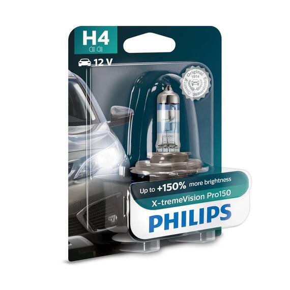 Philips X-tremeVision Pro150 H4 Scheinwerferlampe +150%, Einzelblister, 553330, Single blister