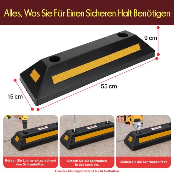 Pyle Parkplatzbegrenzung Anfahrtschutz Set – Garagenstopper für das Auto ohne zu Bohren oder mit Befestigungsmöglichkeit, Radstopper aus Hartgummi, Garagen Parkhilfe mit Reflektionsstreifen, 4er Pack