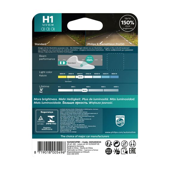 Philips Automotive Lighting X-tremeVision Pro150 H1 Scheinwerferlampe +150%, Einzelblister