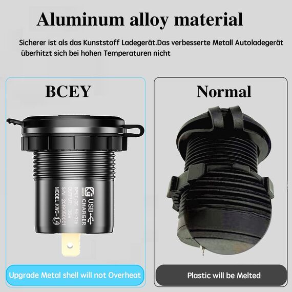 12V USB Steckdose Auto Ladegerät mit Schalter,KFZ-Ladegerät Stecker 24V 12 Volt Quick Charge 3.0 Metall Wasserdicht Zigarettenanzünder Adapter USB Dose Einbaubuchse für Motorrad,Wohnwagen,Boot,LKW