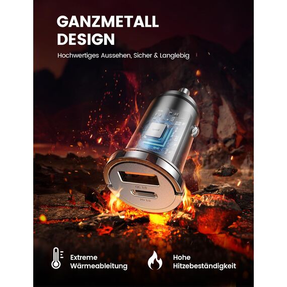 Lamicall 45W Zigarettenanzünder USB C Auto Ladegerät - [SUPER MINI] 24V/12V USB Adapter Auto mit 45W USB C&USB A, PD&QC 3.0 KFZ Autoladegerät für iPhone 17/16/15/14, Samsung S25
