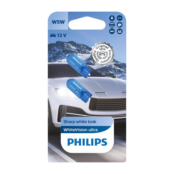 Philips, Halogen WhiteVision ultra W5W Signallampe, Doppelblister, 35484330, Double blister, Autos, Blau
