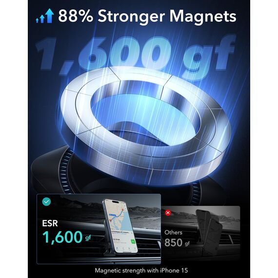 ESR für MagSafe Autohalterung Ladegerät mit CryoBoost, Handykühlung, Armaturenbrett/Lüftung Magnet Ladegerät, Handyhalterung Auto für iPhone Air/17/17e/16/15/14/13/12, Galaxy S25/S26, Schnellladen
