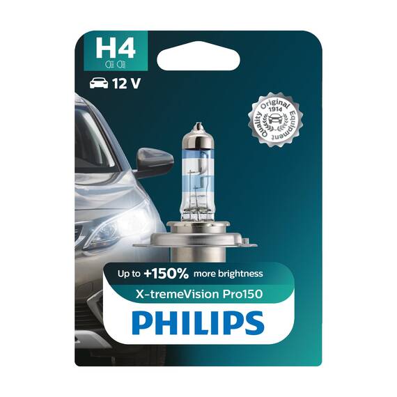 Philips X-tremeVision Pro150 H4 Scheinwerferlampe +150%, Einzelblister, 553330, Single blister