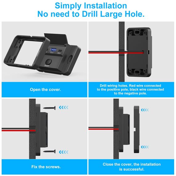 2er-Pack 12V USB Steckdose Aufputz Leichtgewicht Dualer U-S-B C 30W und QC3.0 18W Auto Anschluss, 12 Volt USB Zigarettenanzünder Ersatz-Ladegerät Panel mit Knopfschalter für Bus Schifffahrt Motorrad