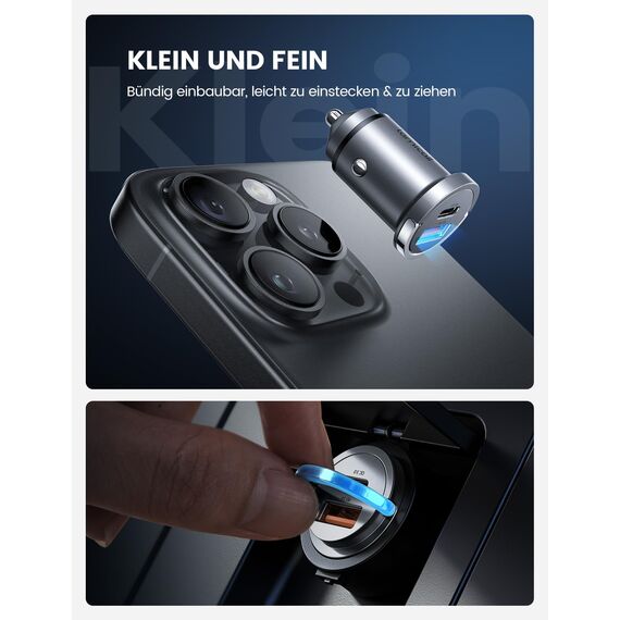 Lamicall 45W Zigarettenanzünder USB C Auto Ladegerät - [SUPER MINI] 24V/12V USB Adapter Auto mit 45W USB C&USB A, PD&QC 3.0 KFZ Autoladegerät für iPhone 17/16/15/14, Samsung S25