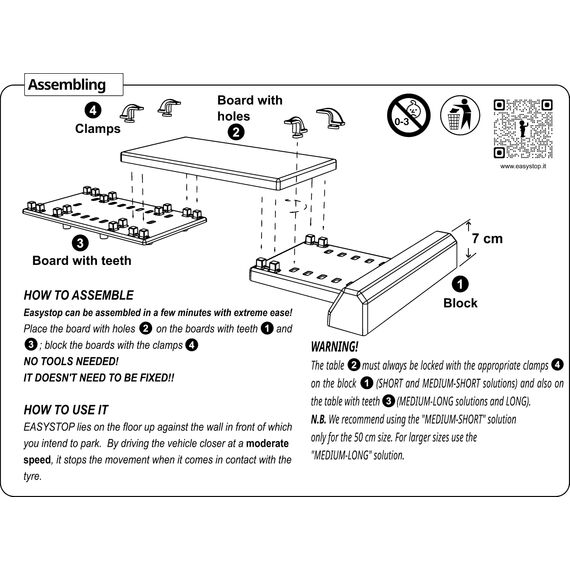 EASYSTOP 1 Verstellbarer Radstopper, GERUCHLOS, Nicht fixiert, schnelle Montage ohne Werkzeug, stoßfestes Plastik. Sicheres und präzises Parken bei niedriger Geschwindigkeit.