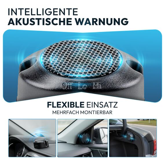 VSG24 Einparkhilfe Set hinten mit 4 Sensoren in Silber – robuste PDC Parkhilfe für Auto, SUV & Transporter – akustischer Rückfahrwarner, 30–150 cm Reichweite – 12V Nachrüstsystem
