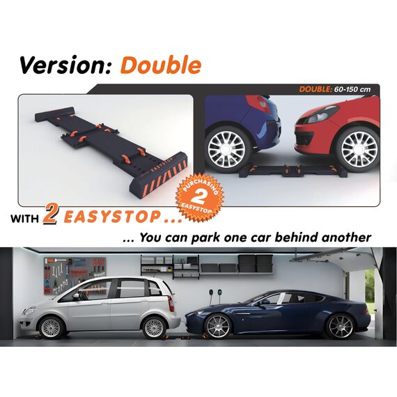 EASYSTOP 1 Verstellbarer Radstopper, GERUCHLOS, Nicht fixiert, schnelle Montage ohne Werkzeug, stoßfestes Plastik. Sicheres und präzises Parken bei niedriger Geschwindigkeit.