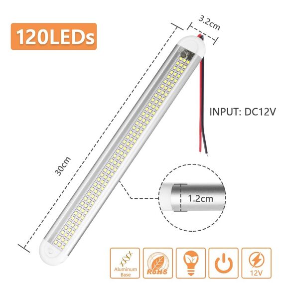 URAQT LED Innenlichtleiste, 120 LEDs, 12V Universal Lichtleiste mit Verlängerungskabel, Weiße Lampe für Fahrzeuge und Anwendungen (4PCS)
