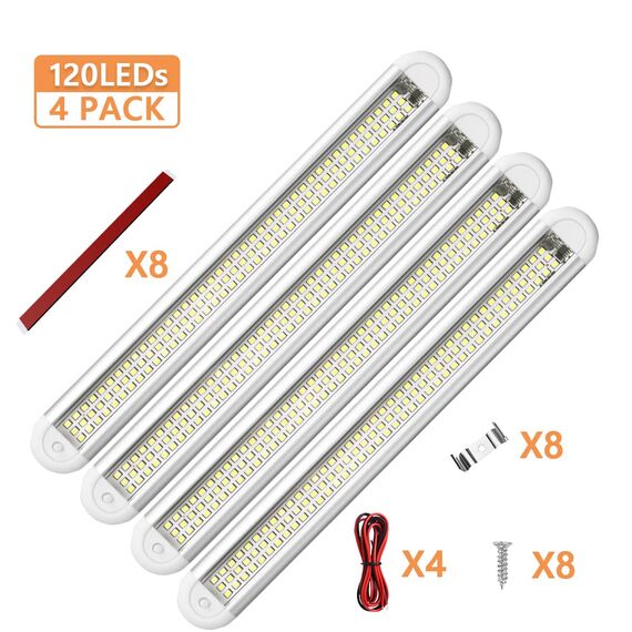 URAQT LED Innenlichtleiste, 120 LEDs, 12V Universal Lichtleiste mit Verlängerungskabel, Weiße Lampe für Fahrzeuge und Anwendungen (4PCS)