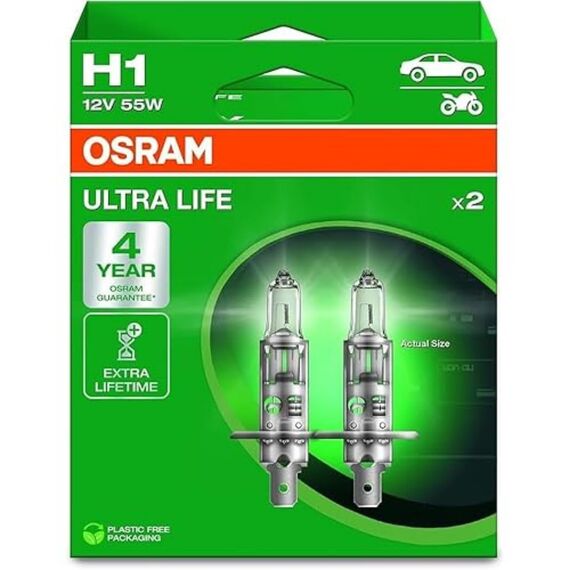 Osram ULTRA LIFE, H1, halogen headlight lamps, Hanging folding box (2 lamps)