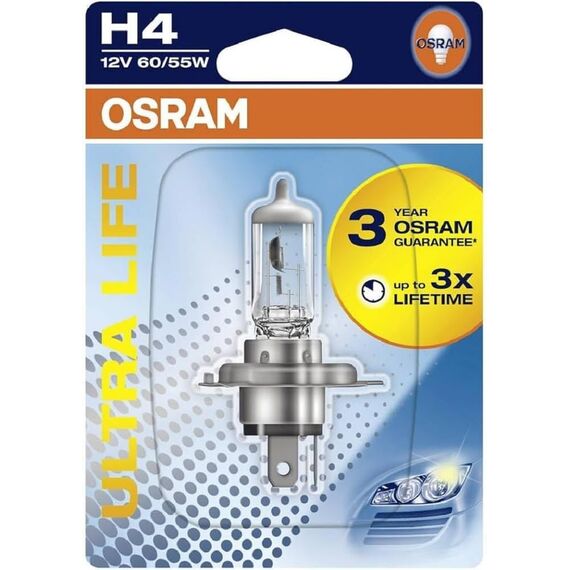 Osram ULTRA LIFE, H4, halogen headlight lamp, Single Blister (1 lamp)
