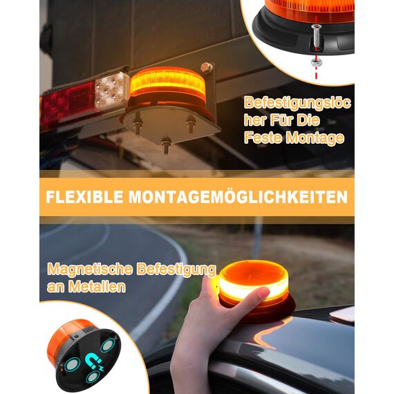 Dinfu Rundumleuchte akku 12V led Warnleuchte magnet 9 Blinkend Leuchtmodi mit Kfz-Ladekabel und USB Kabel für Auto LKW Traktor Golfwagen UTV SUV J-eep