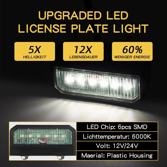 AOHEWEI 2 x LED Kennzeichenbeleuchtung Anhänger Nummernschildbeleuchtung Hinten 12~24V Wasserdicht Perfekt fürs Auto Anhänger LKW oder Boot