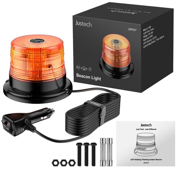 Justech 40 LED Rundumleuchte Blitzleuchte 7 modus mit 5m Netzkabel Doppelter Schraube 12/24V Amber Warnleuchte Magnetische Notfallblinklampe Wiederherstellungswarnung gelbes Licht der Decke