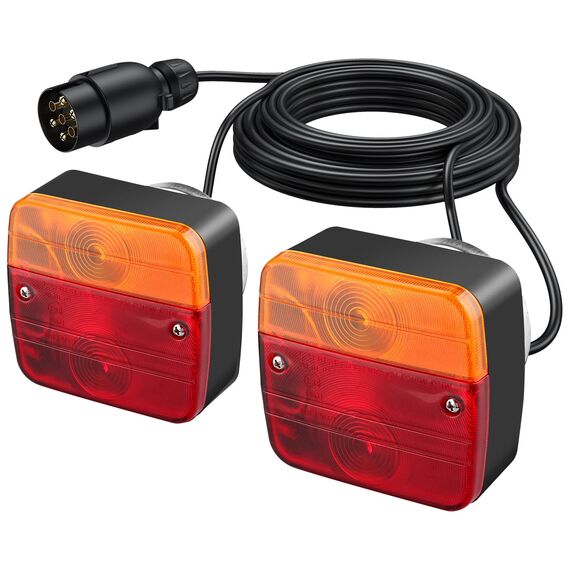 Justech Rückleuchten Set Rücklicht mit Magneten PKW Anhänger Komplett 2x Anhängerbeleuchtung 7,5m Kabel 7-poliger Stecker 5 Funktionen Kennzeichenleuchte Rückfahrlicht mit E11 für Wohnwagen KFZ PKW