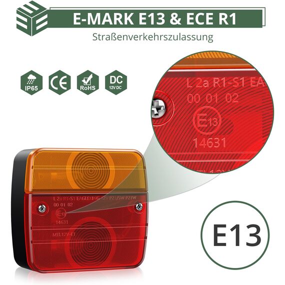 EYPINS Anhänger Rückleuchten Set, Universal 12V Anhänger Rücklichter mit 7.5m Kabel, 7-polig Anhängerbeleuchtung Kennzeichenbeleuchtung Wasserdicht IP65 für PKW LKW Caravan Boot Vans | E-Mark E13