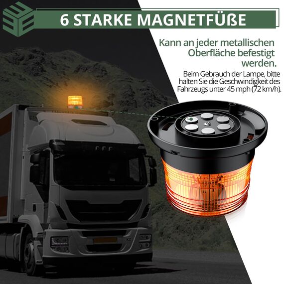 EYPINS 40 LED Rundumleuchte, 40W Auto Warnleuchte, Rundumleuchte Orange, Magnet Warnlicht Blinkleuchte Strobe Beacon Light IP67 für 12V/24V Truck, KFZ, LKW, Traktor | E57 IP67