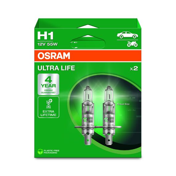 Osram ULTRA LIFE, H1, halogen headlight lamps, Hanging folding box (2 lamps)