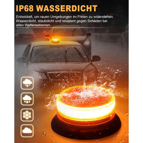 Dinfu Rundumleuchte akku 12V led Warnleuchte magnet 9 Blinkend Leuchtmodi mit Kfz-Ladekabel und USB Kabel für Auto LKW Traktor Golfwagen UTV SUV J-eep