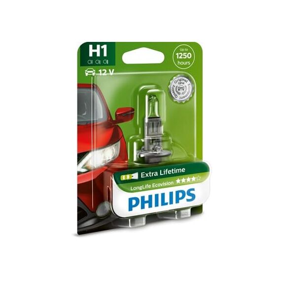 Philips 12258LLECOB1 LongLife EcoVision H1 Scheinwerferlampe 12258LLECOB1, 1er Blister, 13.00x9.50x13.00