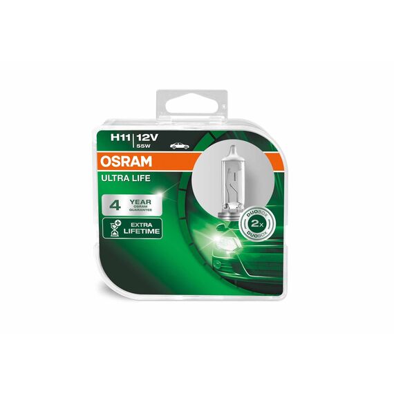 Osram ULTRA LIFE H11, Halogen-Scheinwerferlampe, 64211ULT-HCB, 12V PKW, Duobox (2 Stück)
