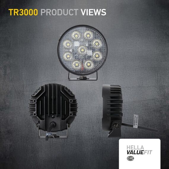 HELLA Valuefit TR3000 LED Arbeitsscheinwerfer 12V - 24V rund 3000 Lumen Nahfeldausleuchtung starke Lichtleistung in kompaktem Design Offroad LED Scheinwerfer für Traktor LKW SUV ATV - 1G0 357 113-002