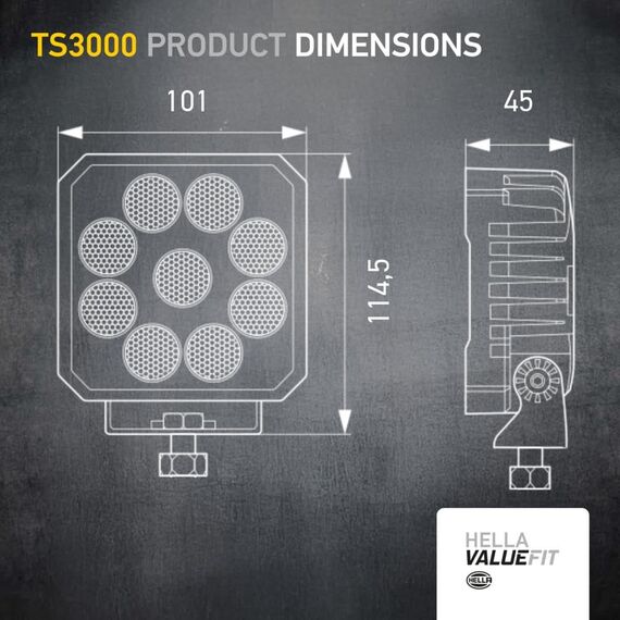 HELLA Valuefit TS3000 LED Arbeitsscheinwerfer 12V - 24V 3000 echte Lumen Nahfeldausleuchtung starke Lichtleistung in kompaktem Design Offroad LED Scheinwerfer für Traktor LKW SUV ATV - 1GA 357 112-012
