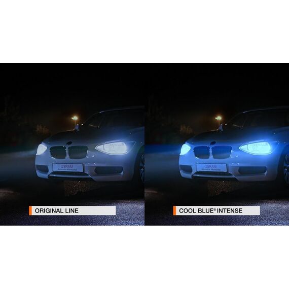 Osram COOL BLUE INTENSE H4, +100% mehr Helligkeit, bis zu 5.000K, Halogen-Scheinwerferlampe, LED-Look, Einzelblister (1 Lampe)