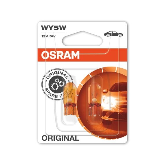 OSRAM Original WY5W Halogen-Signallampe, Blinklicht, 2827Na-02B, Ambra, Gelb, 12 V PKW, Doppelblister (2 Lampen)
