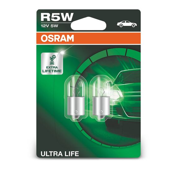 Osram ULTRA LIFE R5W Halogen, Schluss-, Kennzeichen-, Park- und Positionslicht, 5007ULT-02B, 12V PKW, Doppelblister (2 Stück)