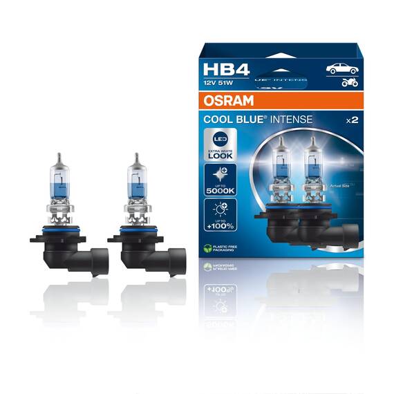 Osram COOL BLUE INTENSE HB4, +100% mehr Helligkeit, bis zu 5.000K, Halogen-Scheinwerferlampe, LED-Look, Duo Box (2 Lampen)