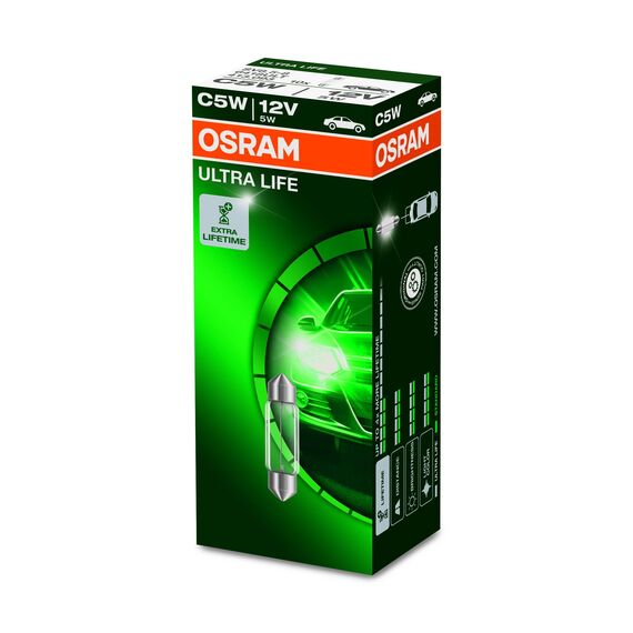 Osram ULTRA LIFE C5W Halogen, Innenbeleuchtung, 6418ULT, 12V PKW, Faltschachtel (10 Stück)