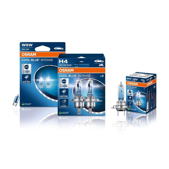 Osram COOL BLUE INTENSE H7, +100% mehr Helligkeit, bis zu 5.000K, Halogen-Scheinwerferlampe, LED-Look, Duo Box (2 Lampen)